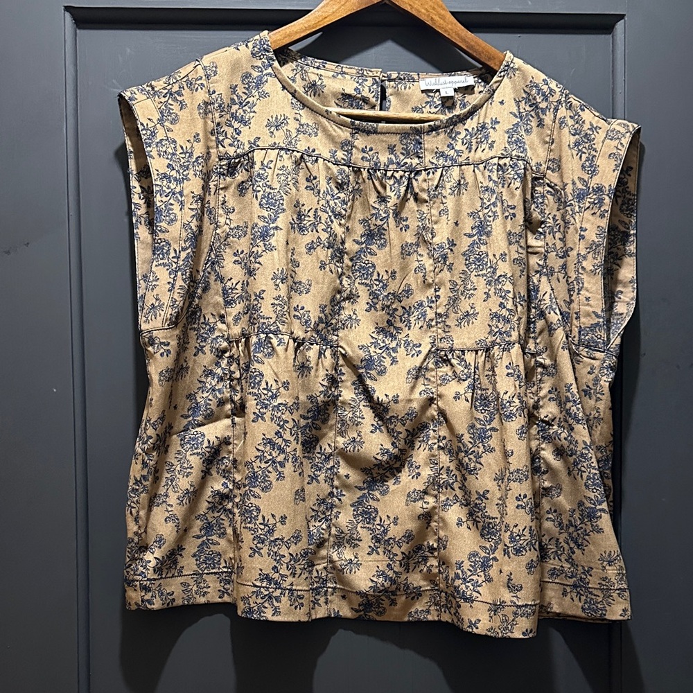 Wishlist Tan and Blue Floral Blouse